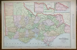 Vintage 1903 Victoria Australia Atlas Map 22 " X14 " Old Antique Melbourne