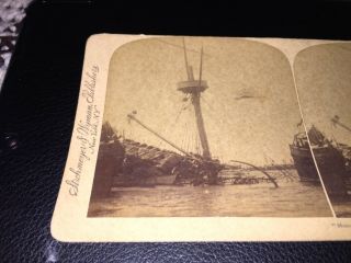 1898 Stereoview Card Of The Wreckage Of The Battle Ship Maine In Havana Harbor 2