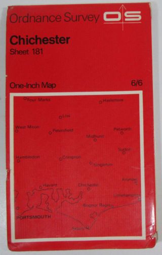 1965 Old Vintage Os Ordnance Survey One - Inch Seventh Series Map 181 Chichester