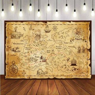 Pirate Old Treasure World Map Backdrop Baby Birthday Party Photo Background