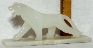 Very Rare Antique Carved Alabaster Marble Tiger Panther Statue