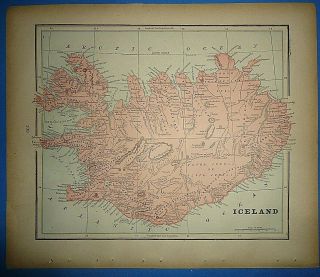 Vintage Circa 1895 Iceland Map Old Antique Atlas Map S&h