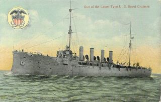 Vintage Naval Postcard,  One Of The Latest Type U.  S.  Scout Cruisers