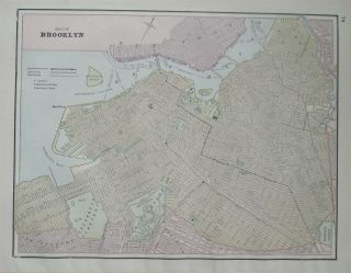 1891 Brooklyn,  Ny Antique Color Atlas Map 128 Years - Old