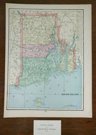 Vintage 1901 Rhode Island Atlas Map 11 " X14 " Old Antique Cranston Pawtucket