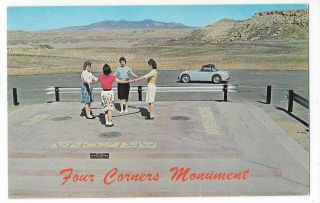 Vintage Postcard Picturing The Four Corners Monument In Ut. ,  Co. ,  N.  M. ,  & Ariza.