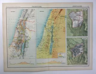 Antique Map Of Palestine & Old Jerusalem C1900