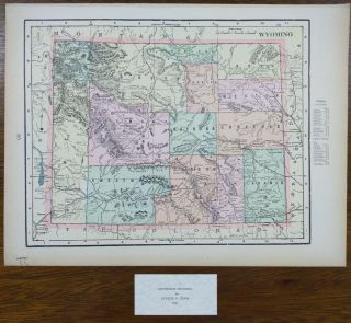 Vintage 1900 Wyoming Map 14 " X11 " Old Antique Cheyenne Jackson Rawlins