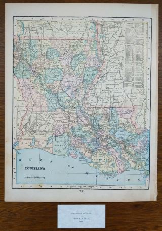 Vintage 1900 Louisiana Map 11 " X14 " Old Antique Baton Rouge Orleans