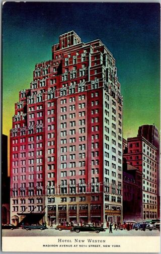 Vintage York City Postcard Hotel Weston Madison Avenue Artist 