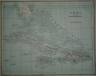 Vintage 1893 City Map Cuba - Bahama Islands Old & Authentic S&h