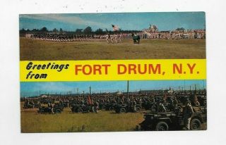 Vintage Chrome Postcard Army Greetings From Fort Drum Ny M908