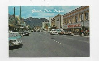 Vintage Chrome Postcard Street Scene Grants Pass Or Woolworth 