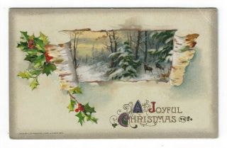 Vintage Christmas Greeting Postcard,  A Deer In Winter,  John Winsch,  1913