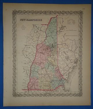 Vintage 1857 Hampshire Map - Old Hand Colored Colton 