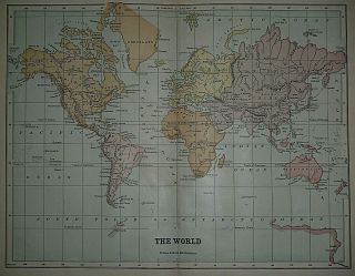 Rare Vintage 1883 Atlas Map Of The World Old Authentic S&h