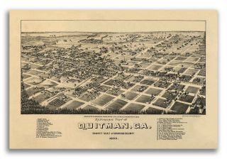 1885 Quitman Georgia Vintage Old Panoramic City Map - 24x36