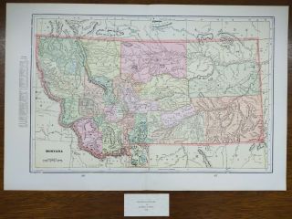 Vintage 1900 Montana Map 22 " X14 " Old Antique Lewiston Miles City
