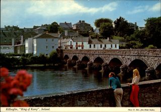 Killorglin Ring Of Kerry Ireland Stone Bridge River Village Vintage Postcard