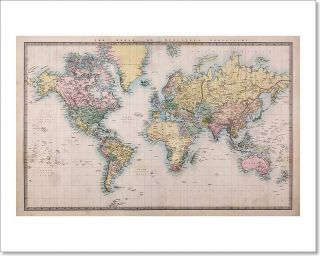 Old World Map On Art Print / Canvas Print.  Poster,  Wall Art,  Home Decor - I