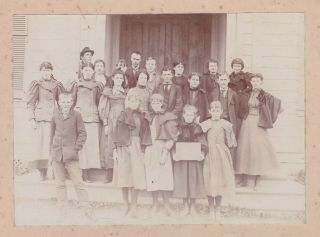 Cabinet Card Victorian Class Photograph Young Boys & Girls Teachers In Back