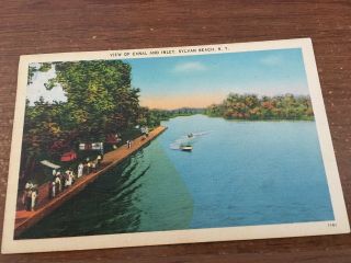 Sylvan Beach Ny Canal And Inlet Boat Linen York Vintage Postcard