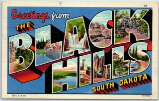 Vintage Black Hills South Dakota Large Letter Postcard Curteich Linen - 1956