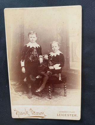 Antique Cabinet Card Portrait Photograph Of Two Smart Young Boys By Frank Brown