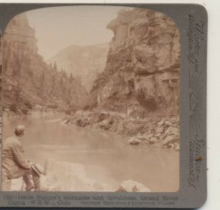 Dirt Road Man At Grand River Canyon Co Underwood Stereoview C1910