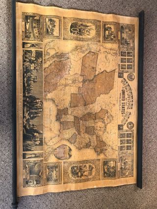 Antique Pictorial Old School Wall Map Of The United States 1851 Ensign Thayer