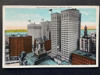 Skyscrapers Of Greater Detroit,  Mi Vintage Wb Postcard Unposted