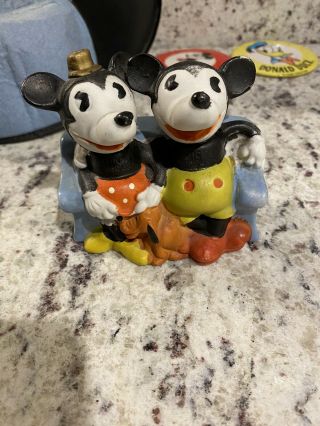 Rare Vintage 1930s Disney Bisque Mickey,  Minnie,  Pluto Toothbrush Holder And More