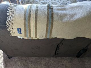Rare Pendleton 47” X 43” Wool Throw Blanket Taupe Cream Fringed
