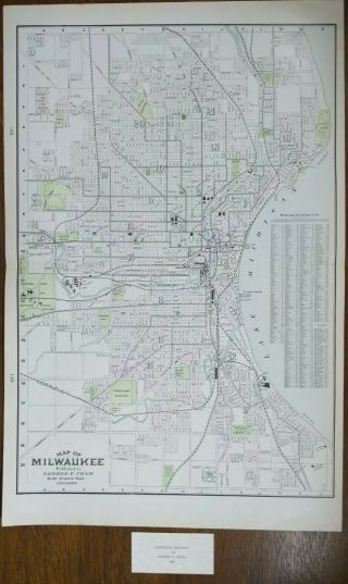 Vintage 1900 Milwaukee Wisconsin Map 14 " X22 " Old Antique Bay View