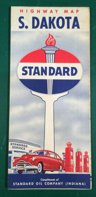 1951 Standard Oil South Dakota Road Map Gas Old Stock Red Crown Gasoline