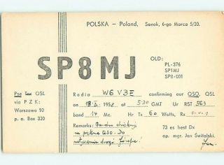 1958 Vintage Qsl Cb Ham Radio Card Sanok Poland S0386