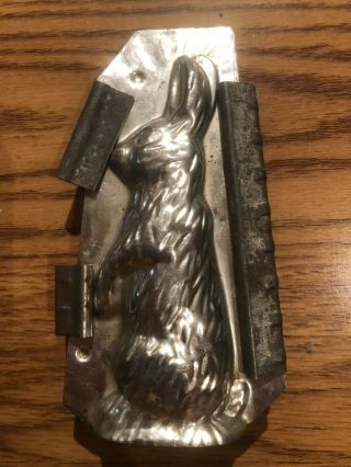 Rare Antique Vintage Metal Chocolate Mold - Easter Bunny With Clips