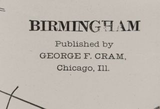 Vintage 1900 Birmingham Alabama Map 14 " X11 Old Antique Fountain Heights