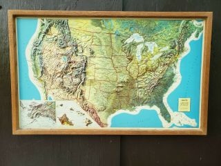 Old Rand Mcnally Hubbard Scientific Raised Relief Map Of The Usa With Frame