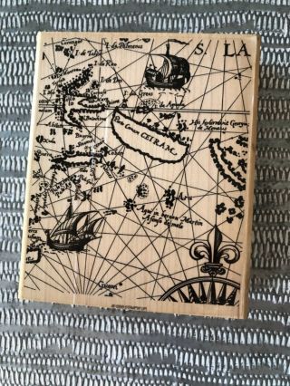 Stampin’ Up Old World Map 1998 Rubber Stamp Nautical Pirate Ship