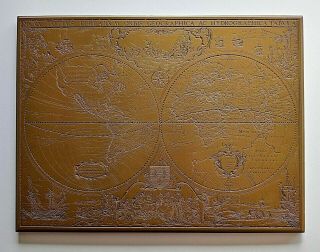 Antique Vtg European Nautical Old World Map Engraved Brass Nova Totivs