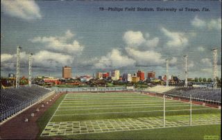 Phillips Football Stadium University Of Tampa Florida Vintage 1940s Postcard