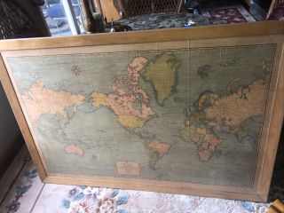 Large Old World Map Rand Mcnally 1913 1918,  Framed,  Backing 1/2” Plywood