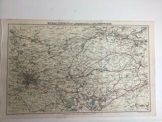 1884 Old Antique Colour Map,  Scotland,  Lanarkshire & Linlithgowshire,  Glasgow