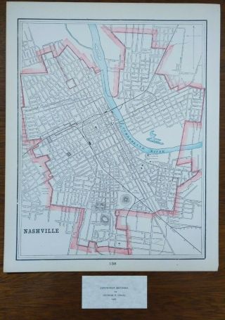 Vintage 1900 Nashville Tennessee Map 11 " X14 " Antique Grand Old Opry