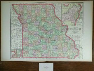 Vintage 1900 Missouri Map 22 " X14 " Old Antique Kansas City St Louis Mo
