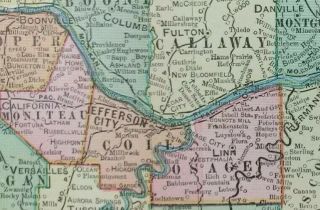 Vintage 1900 Missouri Map 22 " X14 " Old Antique Jefferson City St Louis