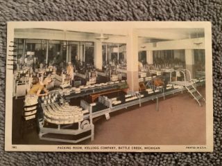 Vintage 1939 Postcard Of Packing Room,  Kellogg Company,  Battle Creek,  Mi