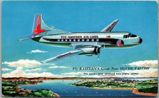 Vintage 1950s Eastern Airlines Advertising Postcard " Great Silver Falcon "