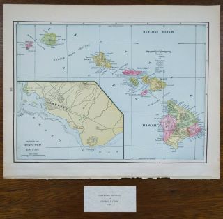 Vintage 1900 Hawaii Map 14 " X11 " Old Antique Oahu Lanai Maui Kauai